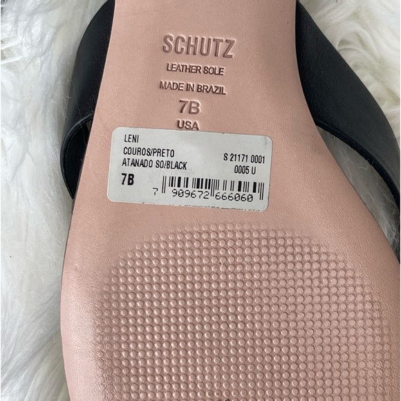 New Schutz Leni Leather Thong Square Toe Black Poen Toe Slippers Sandal Size 7 - Picture 6 of 6
